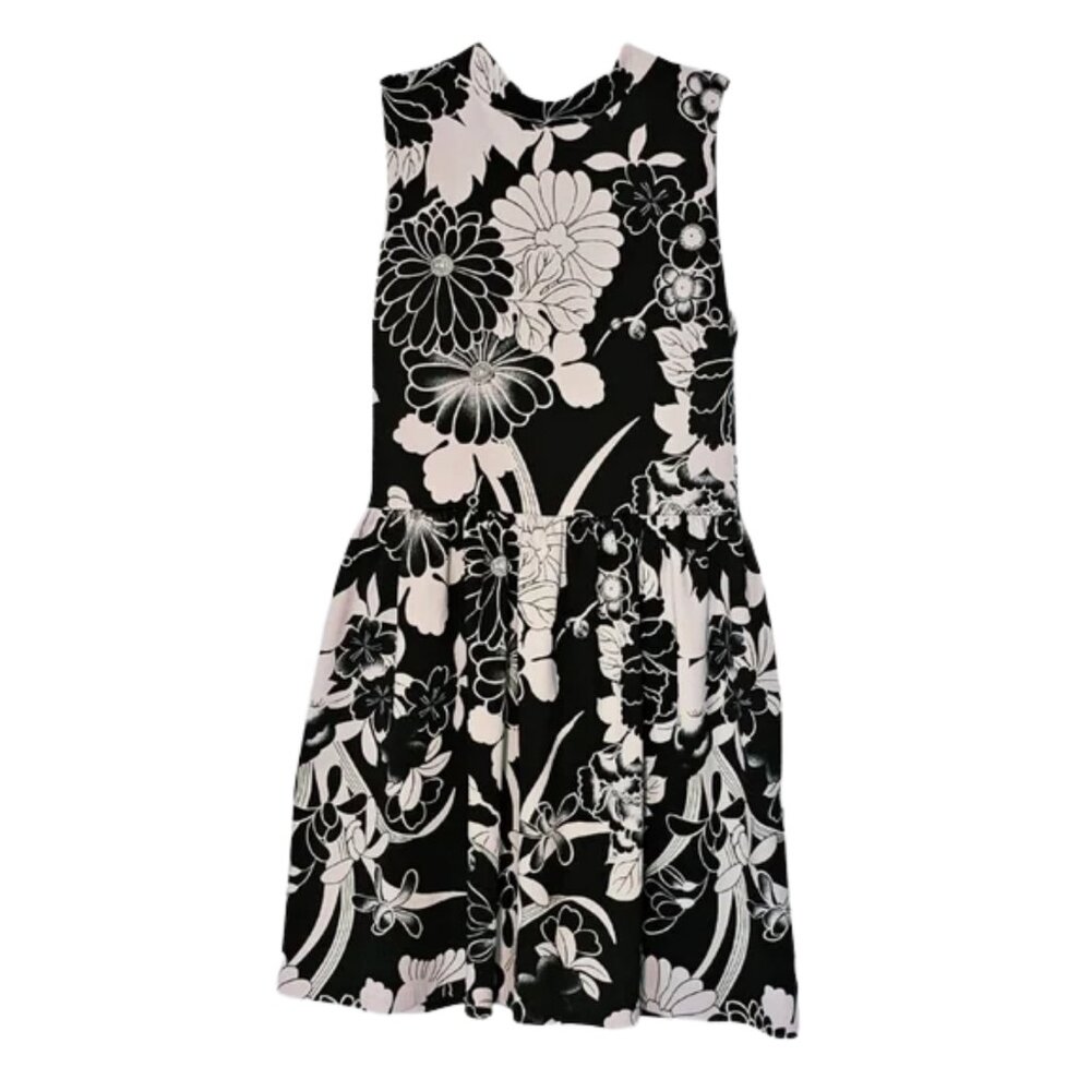 Floral High Neck Sleeveless Mini Dress size MEDIUM in black and white